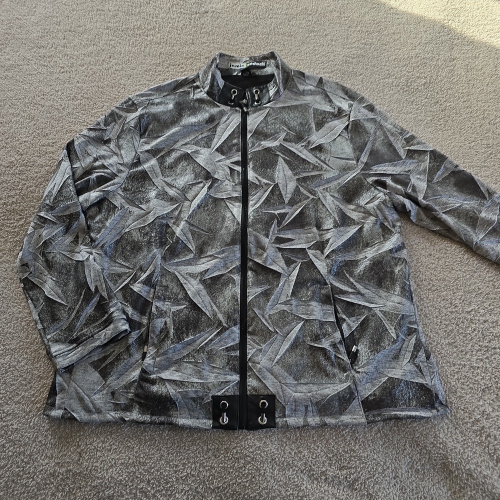 Vtg Jamie Sadock Full-zip Jacket Art-to-wear Metallic Abstract Sz XL Grommets
